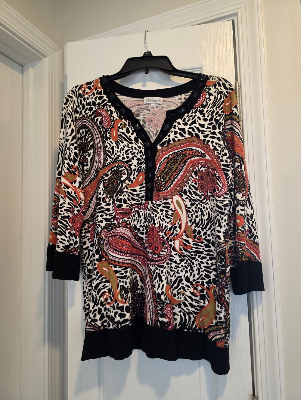 Joseph A Black & White Paisley Tunic with Orange and Pink Accents